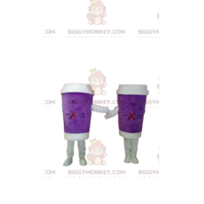 Takeout Purple Coffee Mug BIGGYMONKEY™ Mascot Costume Duo –