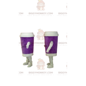 Taza de café morada para llevar Dúo de disfraces de mascota
