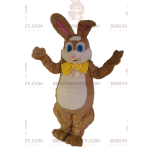 BIGGYMONKEY™ maskotdräkt av brun kanin med gul fluga. -