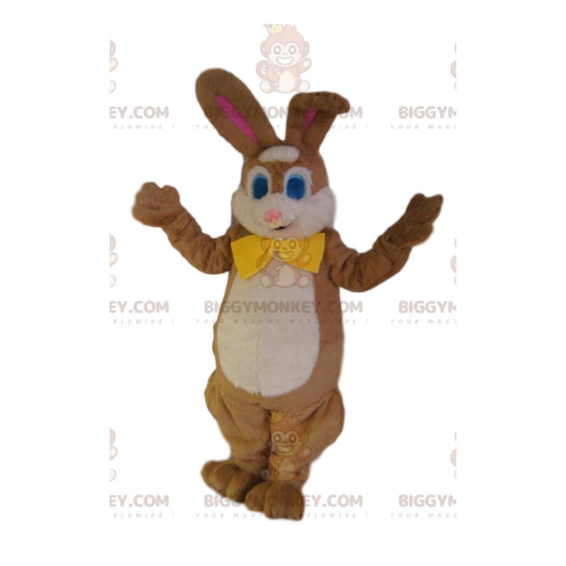 BIGGYMONKEY™ mascottekostuum van bruin konijntje met gele