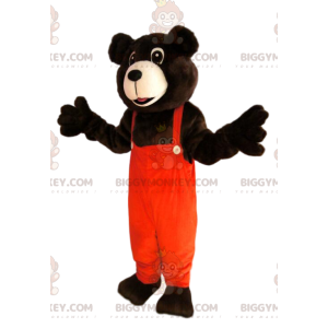 Brun bjørn BIGGYMONKEY™ maskotkostume med orange overalls -