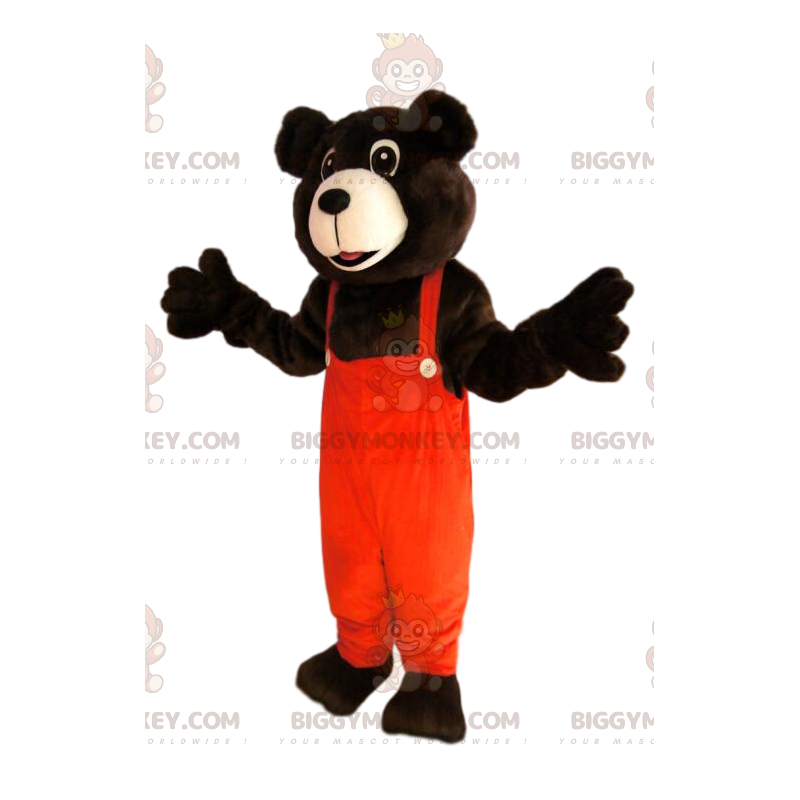 Brown Bear BIGGYMONKEY™ maskottiasu oransseilla haalareilla -