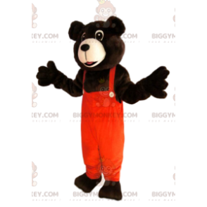 Brun björn BIGGYMONKEY™ maskotdräkt med orange overall -