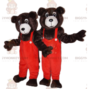 Brown Bear BIGGYMONKEY™ Mascot Costume with Orange Overalls -