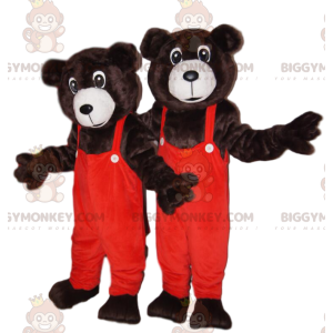 Brown Bear BIGGYMONKEY™ maskottiasu oransseilla haalareilla -