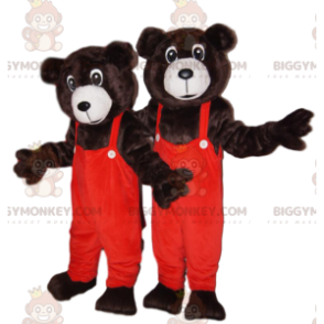 Brown Bear BIGGYMONKEY™ maskottiasu oransseilla haalareilla -