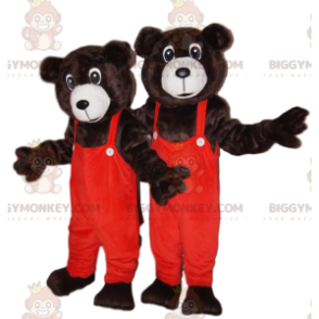 Brun bjørn BIGGYMONKEY™ maskotkostume med orange overalls -