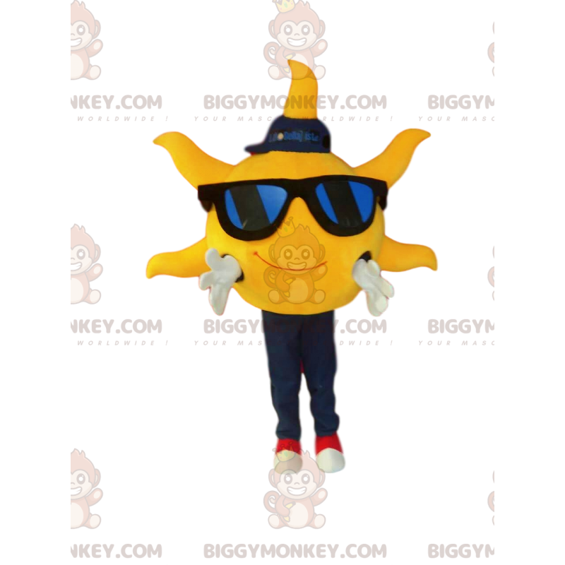 Sun BIGGYMONKEY™ mascot costume, with sunglasses and cap -