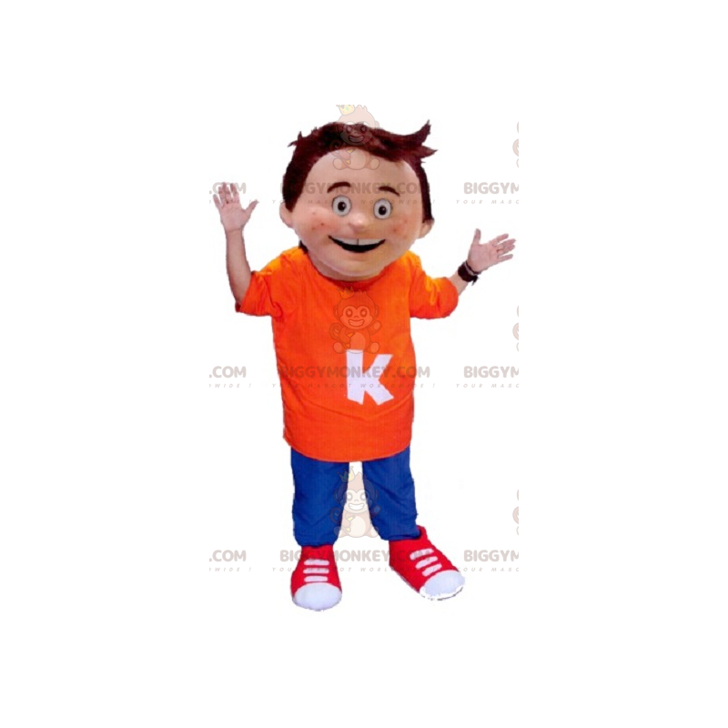 Mascottekostuum BIGGYMONKEY™ voor kleine jongen in een oranje