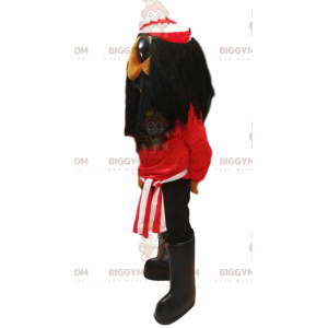 Pirat BIGGYMONKEY™ maskotdräkt med röd t-shirt och långt svart