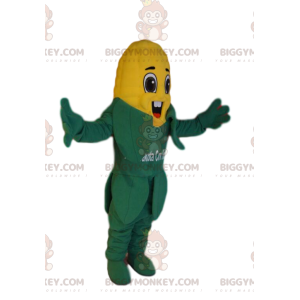 Erg blij maïskolf BIGGYMONKEY™ mascottekostuum. Maïskolf