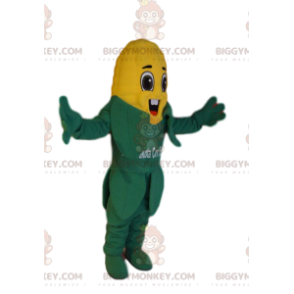 Costume de mascotte BIGGYMONKEY™ d'épi de maïs très heureux.