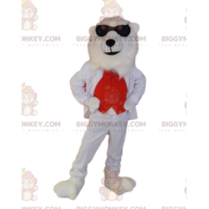 Costume de mascotte BIGGYMONKEY™ d'ours blanc avec un costume