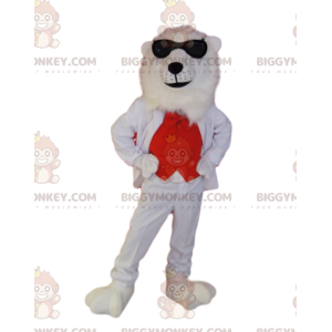 Disfraz de mascota de oso polar BIGGYMONKEY™ con disfraz rojo y