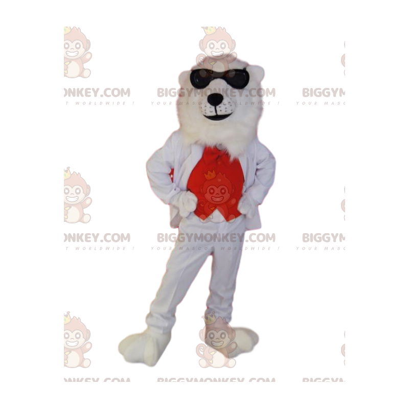 Isbjörn BIGGYMONKEY™ maskotdräkt med röd och vit kostym -