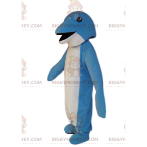 Traje de mascote BIGGYMONKEY™ de golfinho azul e branco muito