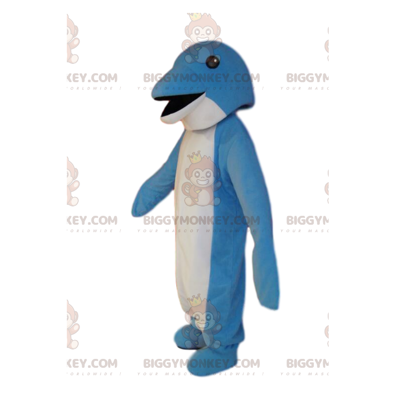 Meget smilende blå og hvid delfin BIGGYMONKEY™ maskot kostume.