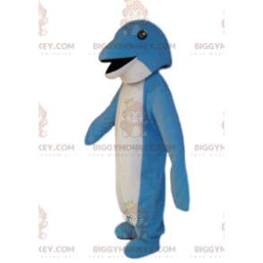 Traje de mascote BIGGYMONKEY™ de golfinho azul e branco muito