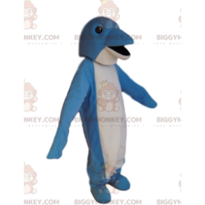 Meget smilende blå og hvid delfin BIGGYMONKEY™ maskot kostume.