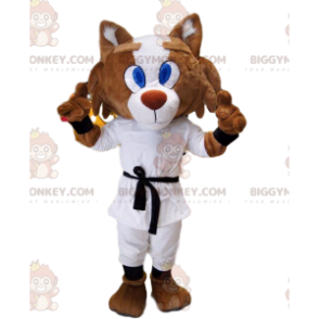 BIGGYMONKEY™ mascot costume of fox in karate gear and black
