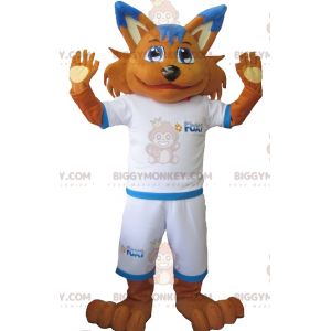 Traje de mascote Orange Fox BIGGYMONKEY™ em roupas esportivas –