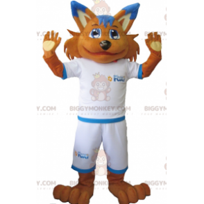 Disfraz de mascota Orange Fox BIGGYMONKEY™ en ropa deportiva -