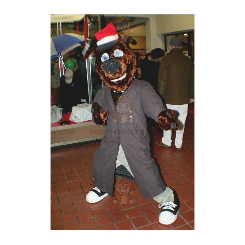 Brown Dog BIGGYMONKEY™ Mascot Costume with Long Gray Coat and
