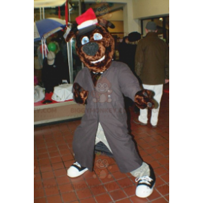 Brown Dog BIGGYMONKEY™ Mascot Costume with Long Gray Coat and