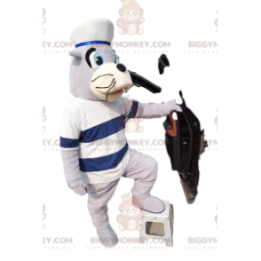 BIGGYMONKEY™ maskotkostume af sæl i sømandsdragt. sæl kostume -