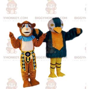 BIGGYMONKEY™ maskotkostume Duo af løve og ørn i indianerdragt.
