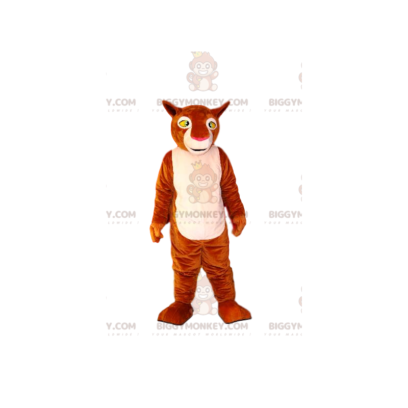 Traje de mascote BIGGYMONKEY™ de leoa marrom e branca. fantasia