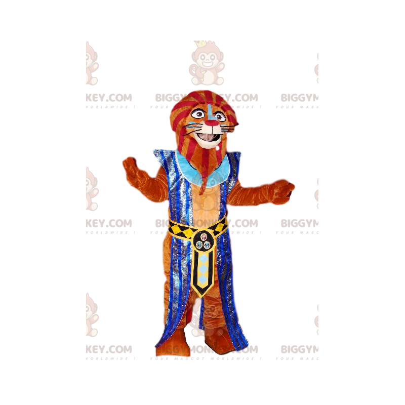 BIGGYMONKEY™-mascottekostuum van bruine leeuw in farao-outfit.