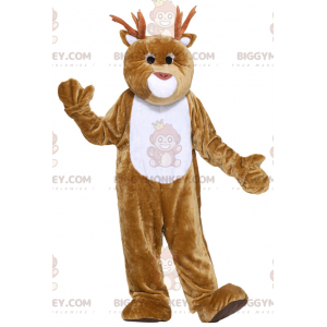 Disfraz de mascota BIGGYMONKEY™ de reno marrón y blanco gigante