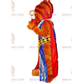Kostium maskotki BIGGYMONKEY™ z brązowego lwa w stroju faraona.