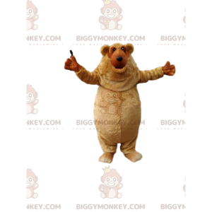 Molto felice piccolo orsetto bruno grassoccio costume mascotte