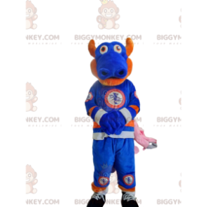 Blauer und oranger Drache BIGGYMONKEY™ Maskottchen-Kostüm in