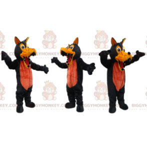 BIGGYMONKEY™ maskotkostume sort og orange ulv med store tænder