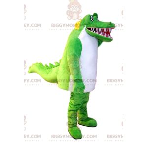 Fato de mascote BIGGYMONKEY™ de crocodilo verde e branco super