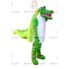 Super fun green and white crocodile BIGGYMONKEY™ mascot