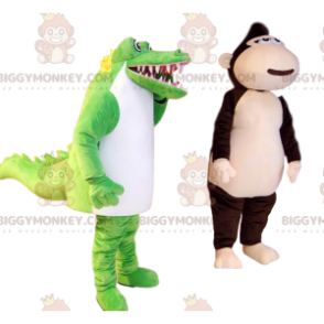 Costume de mascotte BIGGYMONKEY™ de crocodile vert et blanc