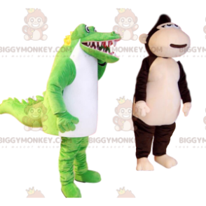 Disfraz de mascota de cocodrilo verde y blanco súper divertido