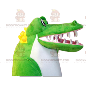 Superrolig grön och vit krokodil BIGGYMONKEY™ maskotdräkt.