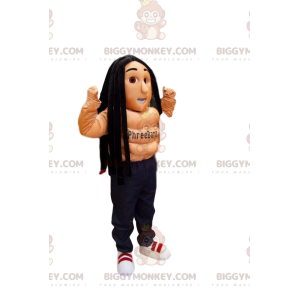 Traje de mascote BIGGYMONKEY™ Desportista sem camisa com Rastas