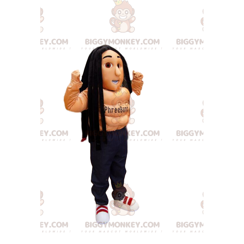 BIGGYMONKEY™ Mascot Costume Shirtless Sportsman with Rastas –