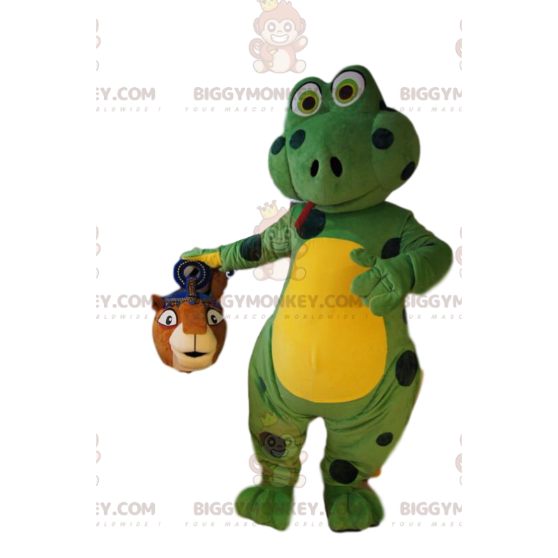 Traje de mascote BIGGYMONKEY™ de lagarto verde com bolinhas