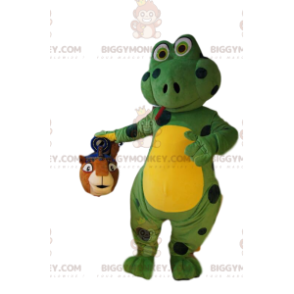 Traje de mascote BIGGYMONKEY™ de lagarto verde com bolinhas