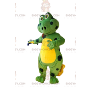 Traje de mascote BIGGYMONKEY™ de lagarto verde com bolinhas