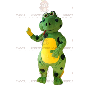 BIGGYMONKEY™ mascot costume of green lizard with black dots.