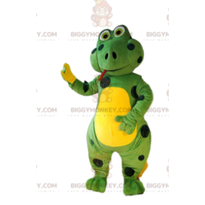 Traje de mascote BIGGYMONKEY™ de lagarto verde com bolinhas