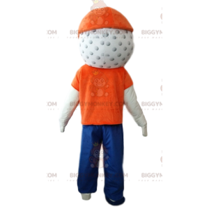 Traje de mascote de boneco de neve com cabeça de bola de golfe